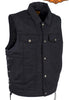 Men's Motorcycle Blk 8 Pocket denim shirt collar vest with side laces