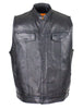 Mens Biker Riding Patch Holder 7 Pocket leather vest with High zipper