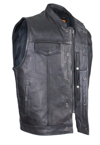 Mens Biker Riding Patch Holder 7 Pocket leather vest with High zipper