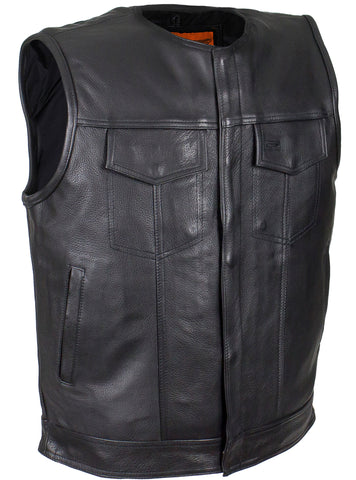Men's Son of Anarchy Motorcycle Club Collarless Leather Vest with 2 Gun pockets