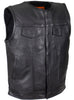 Men's Son of Anarchy Motorcycle Club Collarless Leather Vest with 2 Gun pockets