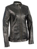 Women's butter soft lamb skin Blk Leather with stand up collar scuba jacket 