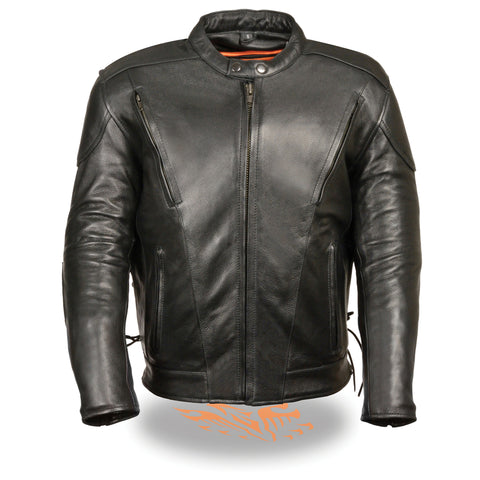Mens Motorcycle Premium Biker Riding Tall Leather Jacket with Kidney padding back