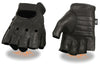 Men's Fingerless Gel palm padded deer skin leather gloves with velcro flap