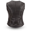 Motorcycle riding ladies front zipper leather vest with rivet detailing on back