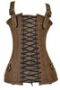 Women's Retro Brn Real Leather Butter soft 6 Buckle Corset