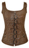 Women's Retro Brn Real Leather Butter soft 6 Buckle Corset