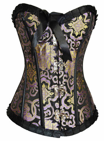 Women's Blk,Purple & Gold Sexy Lingerine Brocade Under Bustier Corset
