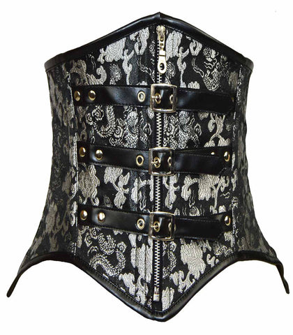 Women's Blk & Silver Sexy Lingerine Brocade Under Bustier Corset