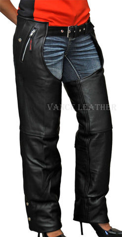 Men's motorcycle soft leather removable liner leather chap with 4 Pockets