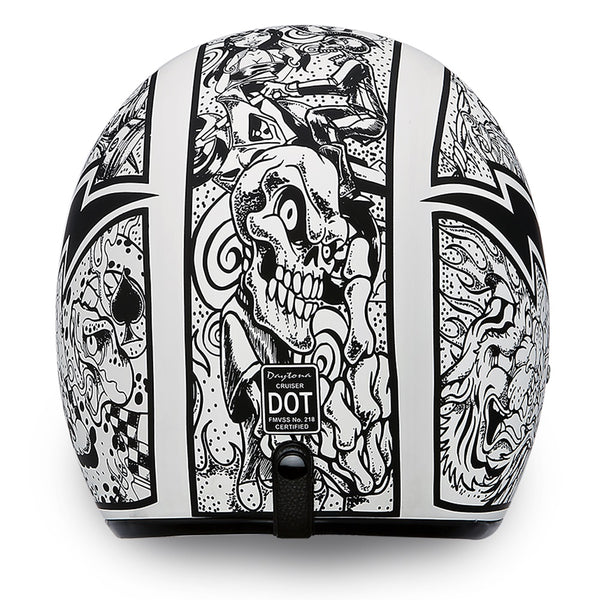 daytona cruiser motorcycle helmets Mens Motorcycle White DOT Shiny Gloss Daytona 3/4 Graffiti FMV 218 Sta –  Leather Place