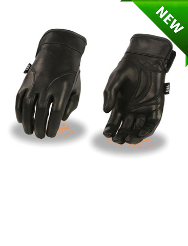 Motorcycle Ladies Soft Blk leather guantlet gloves with gel palm
