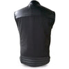 Men's Motorcycle Blk Textile Leather combo vest with 2 Front Pistol pete pockets