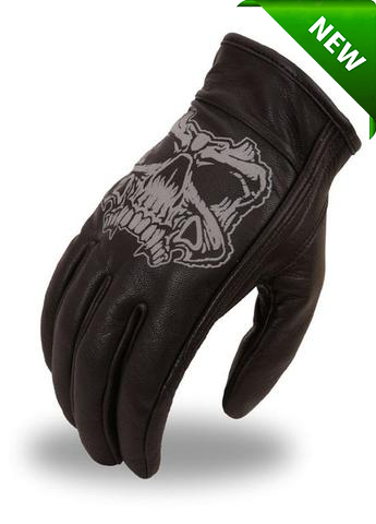 Men's Motorcycle butter soft gel palm reflective skull leather gloves