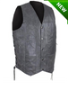 Men's Motorcycle Riding Distressed Grey 10 pocket leather vest single panel back