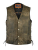 Mens Distressed Brn Antique Look Gambler premium leather vest