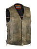 Mens Distressed Brn Antique Look Gambler premium leather vest