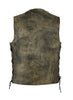 Mens Distressed Brn Antique Look Gambler premium leather vest