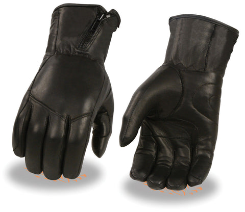 Motorcycle Men's butter soft long leather gloves with side set zipper cuff Lined
