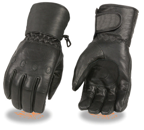 Motorcycle Men's Long soft leather waterproof guantlet gloves with cinch wrist