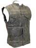 Men's Distressed Grey Son of Anarcy Patch holder Leather Vest Premium Soft Leather