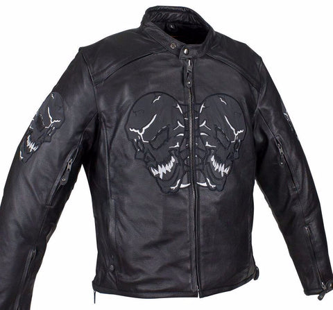 Men's Motorcycle Front Back Reflective Skull Leather jacket