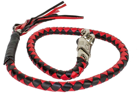 Motorcycle 42" Red & Blk Braided Biker old school get back Leather whip