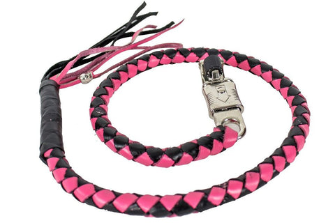 Motorcycle 42" Pink & Blk Braided Biker old school get back Leather whip