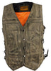 WOMEN'S MOTORCYCLE 7 POCKET DISTRESSED LEATHER VEST W/2 GUN POCKETS.