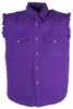 Men's Motorcycle Purple Cotton Half Sleeve Cut off shirt with fryed sleeves