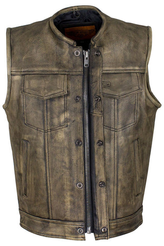 Men's Motorcycle Son of Anarcy Distressed Brn Collarless Leather vest