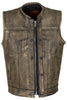 Men's Motorcycle Son of Anarcy Distressed Brn Collarless Leather vest