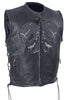 Men's Motorcycle Reflective Skull Leather blk vest w/2 gun pockets