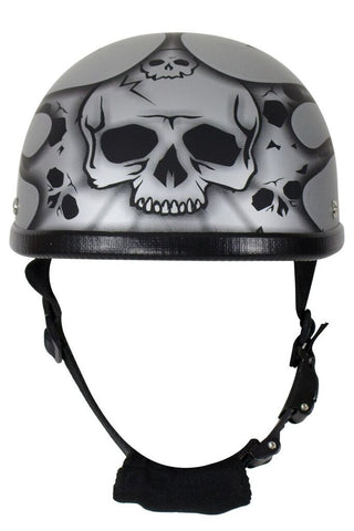 Motorcycle Riding Eagle Matt Silver burning skull graphic design Helmet not DOT