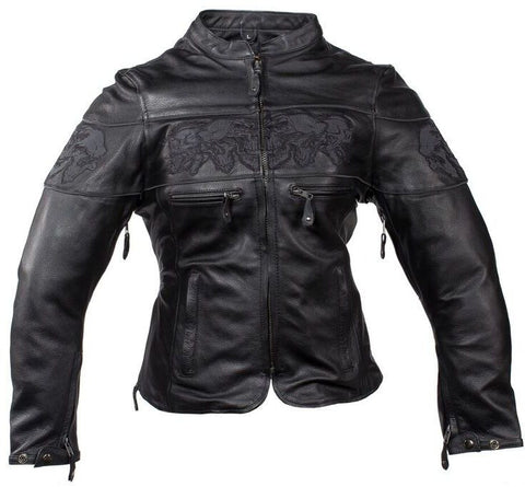 Women's Motorcycle Skull Scooter Leather jacket W/2 Gun Pockets inside