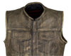 Men's Motorcycle Son of Anarcy Distressed Brn Collarless Leather vest