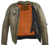 Men's motorcycle distressed brn leather jacket with 2 Gun pockets inside