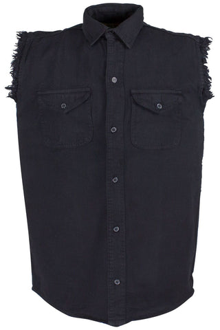 Men's Motorcycle Blk Cotton Cut off Frayed Sleeveless Shirt