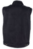 Men's Motorcycle 6 pocket blk denim vest with shirt collar & single panel back