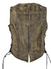 WOMEN'S MOTORCYCLE DISTRESSED STUDED LACE SIDE VEST WITH 2 GUN POCKETS