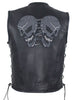 Men's Motorcycle Reflective Skull Leather blk vest w/2 gun pockets