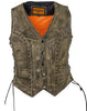WOMEN'S MOTORCYCLE DISTRESSED STUDED LACE SIDE VEST WITH 2 GUN POCKETS