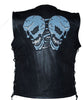 Men's Motorcycle Reflective Skull Leather blk vest w/2 gun pockets