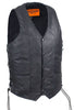 Men's Motorcycle Blk Classic Side lace plain leather vest with 2 Gun pockets