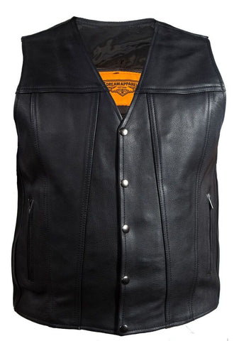 Men's Blk Motorcycle Club Leather vest with 2 Gun pockets
