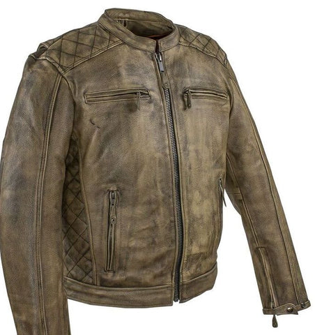 Men's motorcycle distressed brn leather jacket with 2 Gun pockets inside