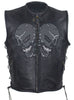 Men's Motorcycle Reflective Skull Leather blk vest w/2 gun pockets