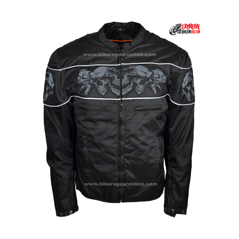 Men's Motorcycle Reflective Skull Textile jacket with 2 Gun pockets inside 