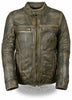 MEN'S MOTORCYCLE DISTRESSED BROWN SPORTY SCOOTER JACKET W/2 GUN POCKETS NAKED 
