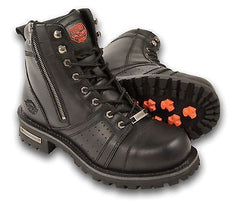 MEN'S MOTORBIKE REAL LEATHER 6 INCH SIDE ZIPPER PLAIN TOE BOOT WITH PERFORATION